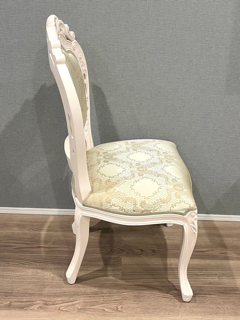 美品 ロココ調 猫脚 ダイニングチェア 姫系 アンティーク調 ホワイト 椅子