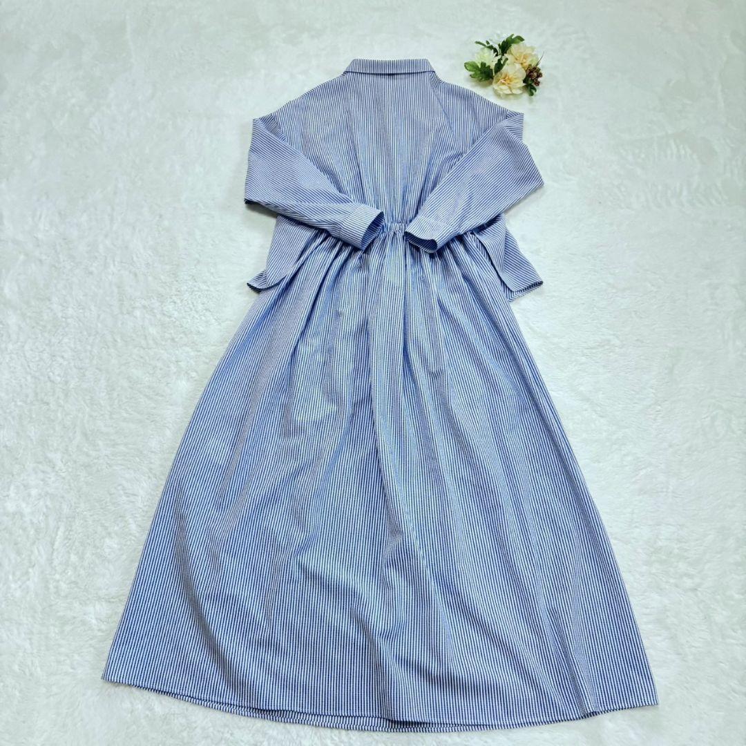 極美品　LIROMA　リロマ　デザインシャツワンピース　ストライプ