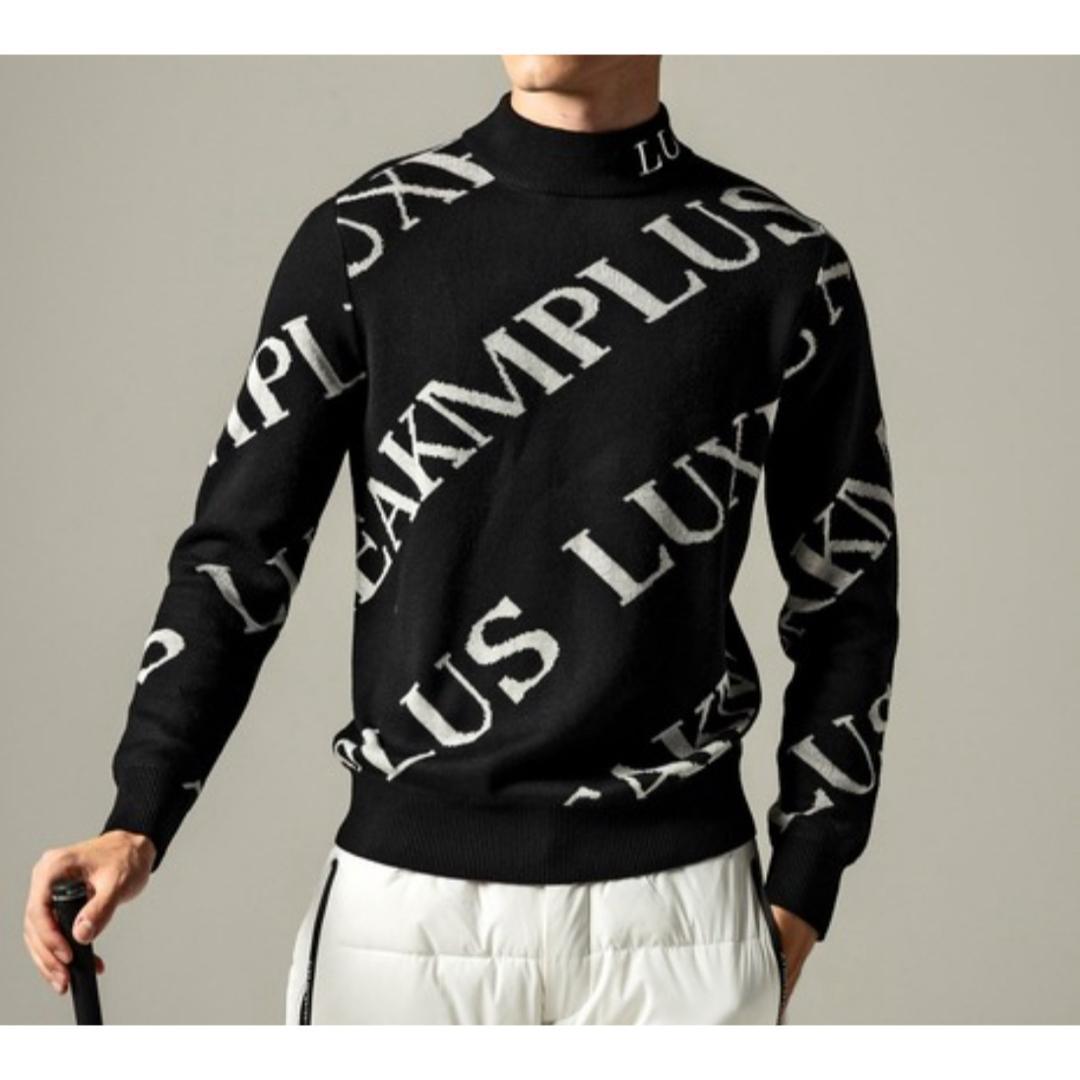 新品【LUXEAKMPLUS】リュクスエイケイエムプラスゴルフ 総柄ニット　XL