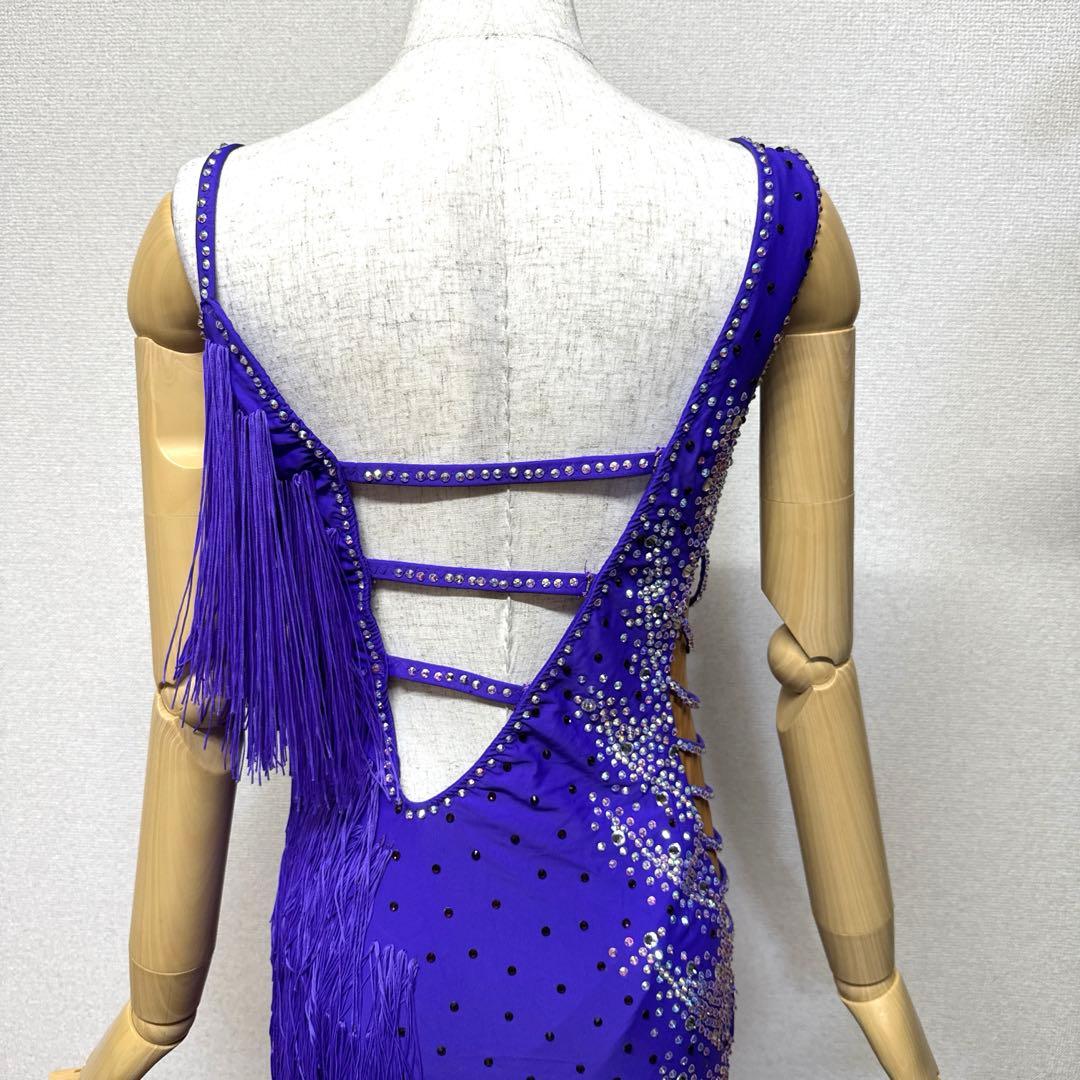 6449★M 紫 フリンジ スワロミックス ラテンドレス 社交ダンス