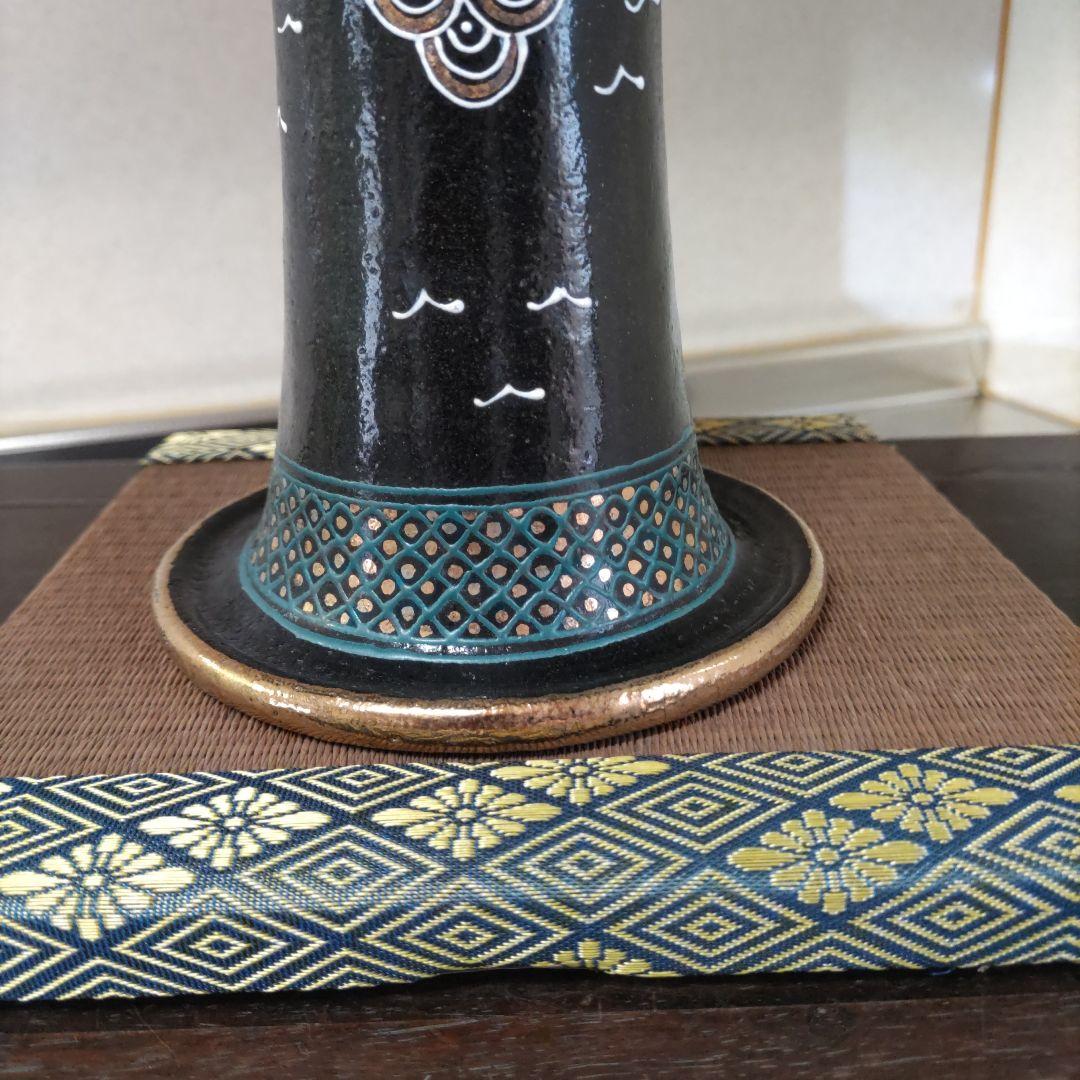 盆栽鉢、蘭鉢、 万年青鉢 植木鉢 京楽焼鉢、手造リ鉢　金彩波千鳥蘭鉢、新品未使用