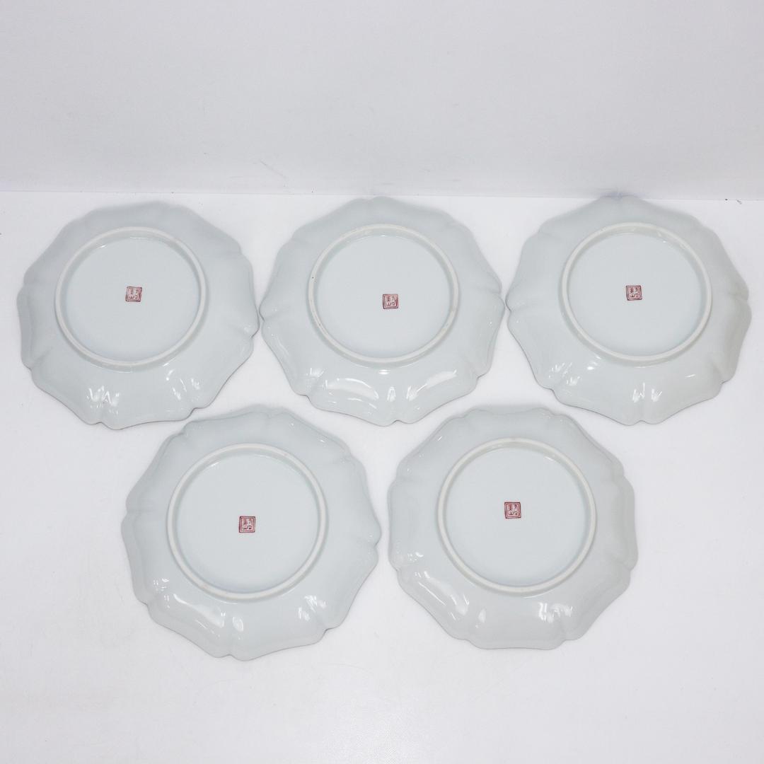 九谷 銘々皿 美山 八角皿 唐子 5客 共箱　未使用品