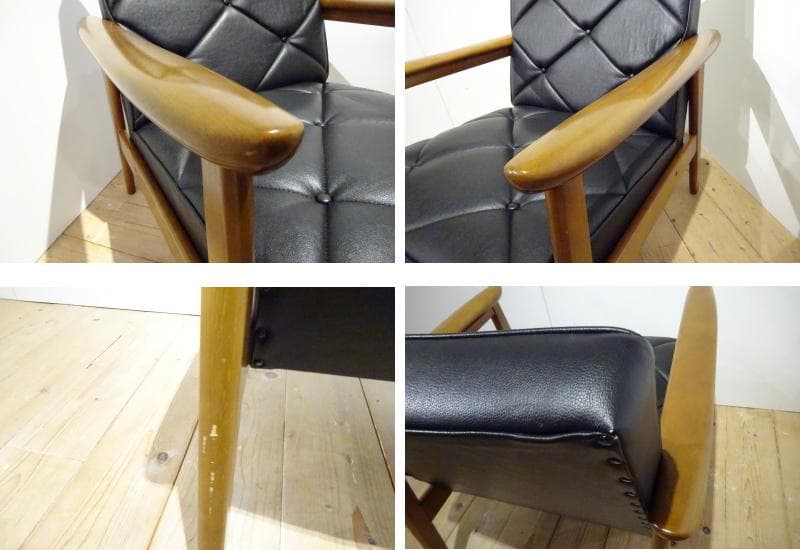 カリモク　WS1120BW　1Pソファ　アームチェア （黒・レザー)　B　美品