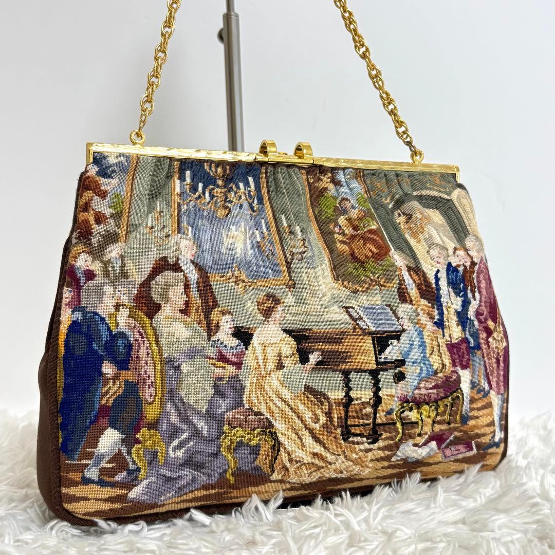 【美品】 久家道子 プチポアン パーティーバッグ がま口 刺繍