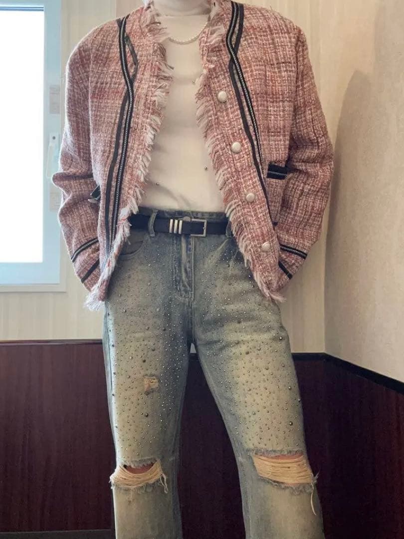 ALUDE ツイードジャケット フリンジ付き